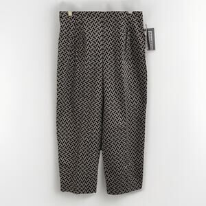 NWT Briggs Women Sz 10 Black Geometric Print Side Zipper Slits Cropped Pants Vtg